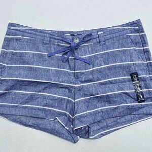 GAP Blue & White Striped LINEN Cotton blend Shorts Size 14 drawstring summer NWT